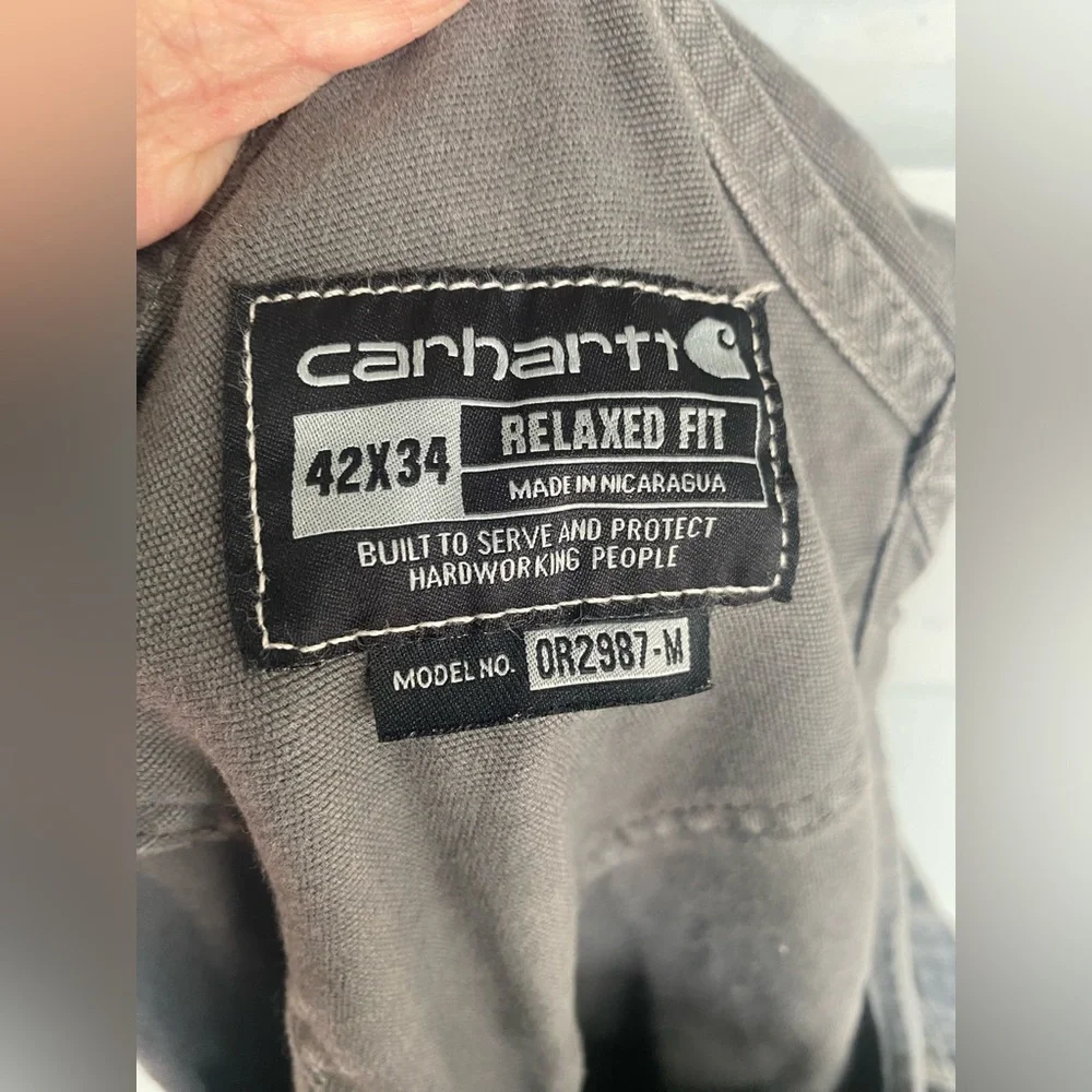 Carhartt Rugged Flex Relaxed Fit Canvas rigby Bibs Gravel gray/blue  42x34 - Picture 5 of 7